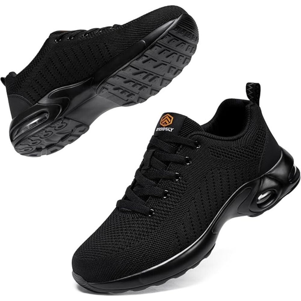 New DYKHMILY Womens Size 9W Wide Black Mesh Steel Toe Lace Up Safety Work Shoes